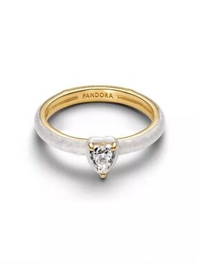 Auth. Pandora Gold Plated White Chakra Heart Ring